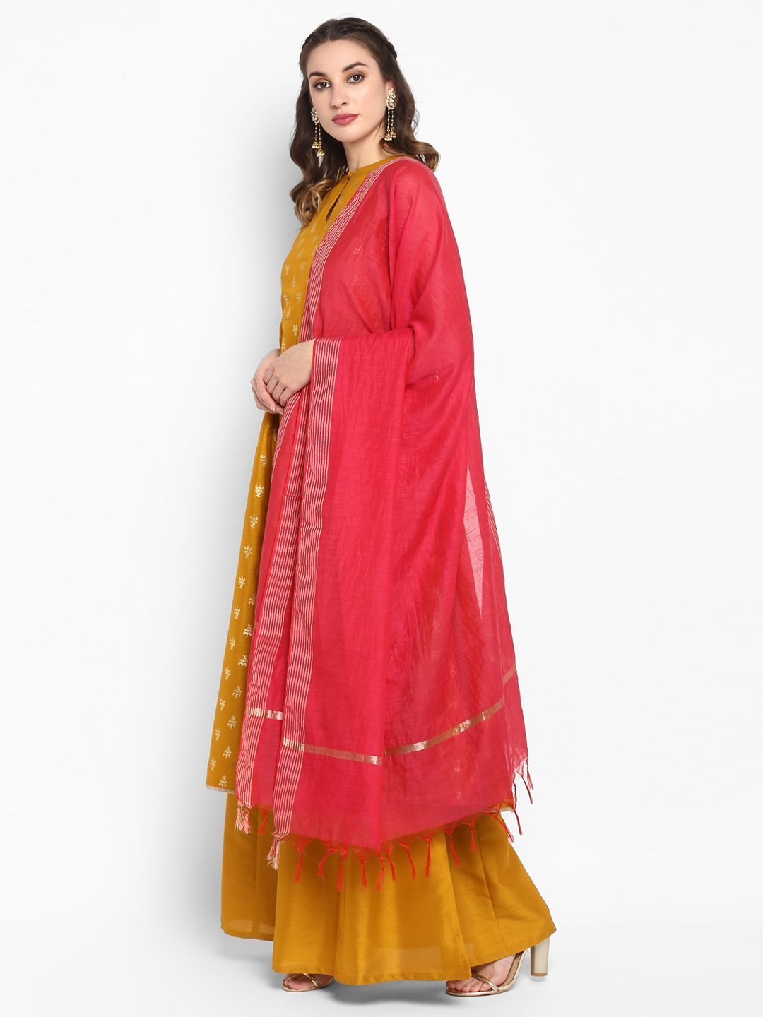 Women's Peach Rayon Foil Print Kurti With Palazzo