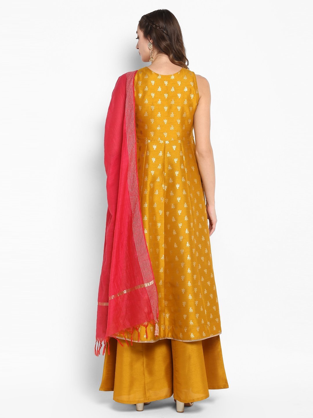 Women's Peach Rayon Foil Print Kurti With Palazzo