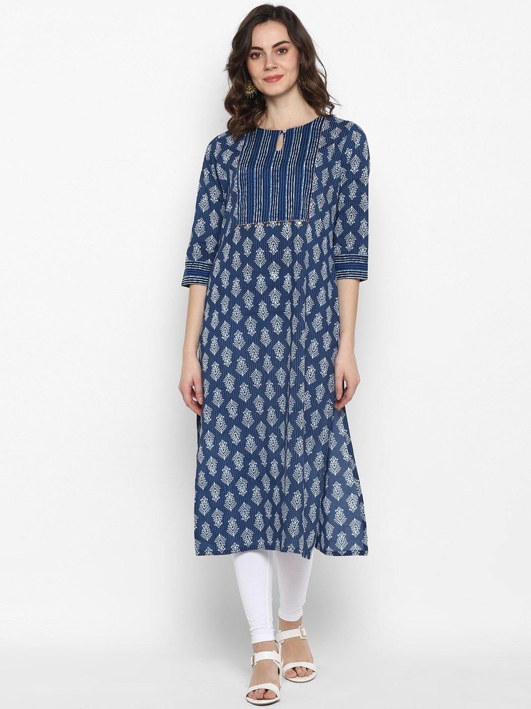 Women's Blue Cotton Kurta