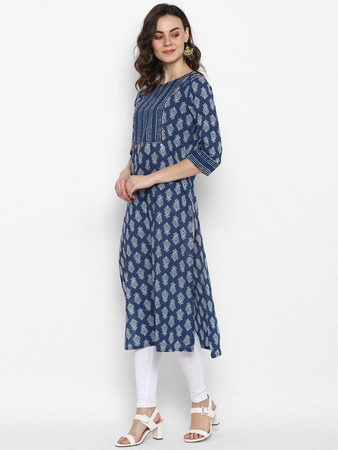 Women's Blue Cotton Kurta