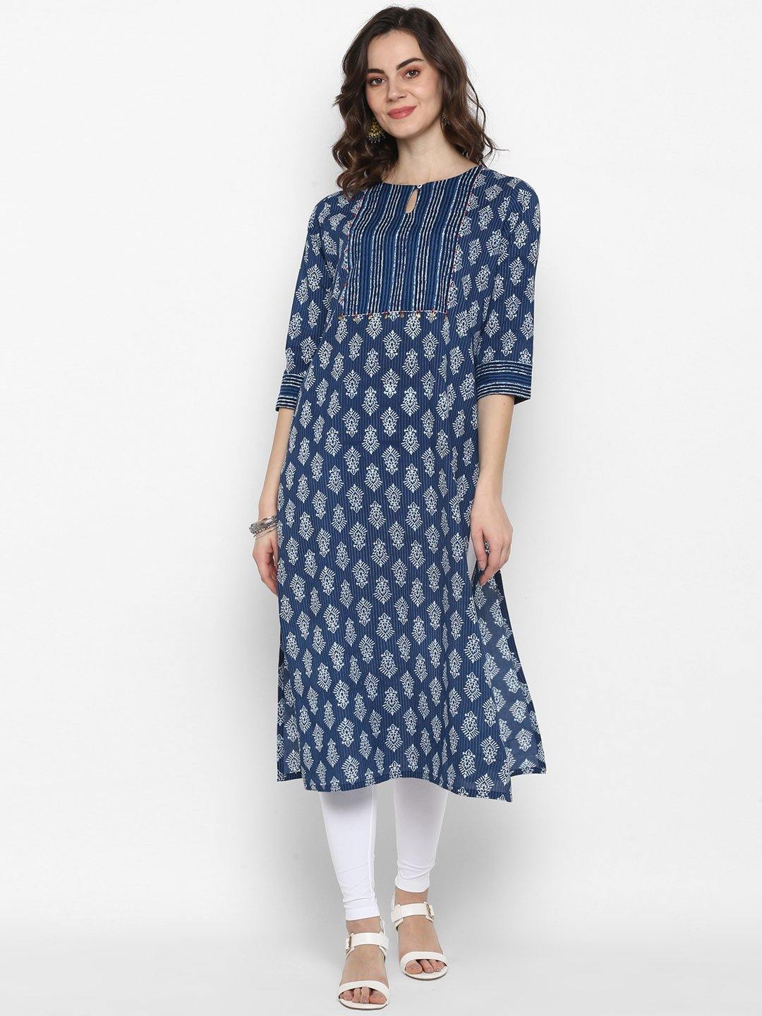 Women's Blue Cotton Kurta