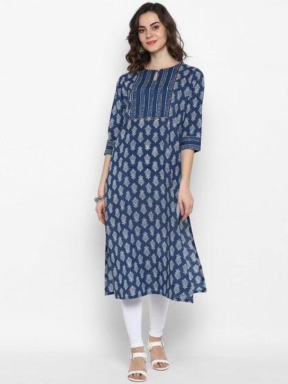 Women's Blue Cotton Kurta