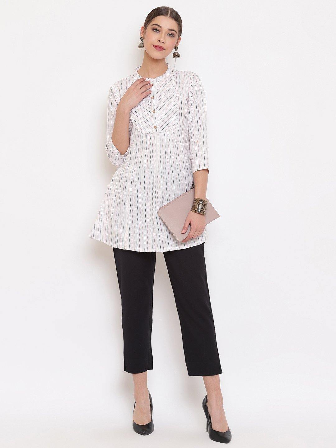 Women's White Weaved Cotton Top by Janasya-