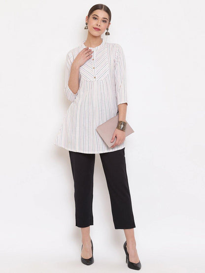 Women's White Weaved Cotton Top by Janasya-