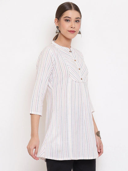 Women's White Weaved Cotton Top by Janasya-
