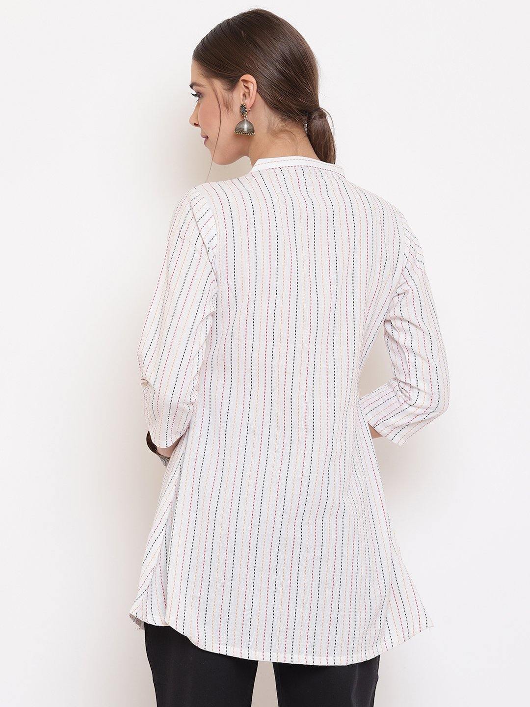 Women's White Weaved Cotton Top by Janasya-