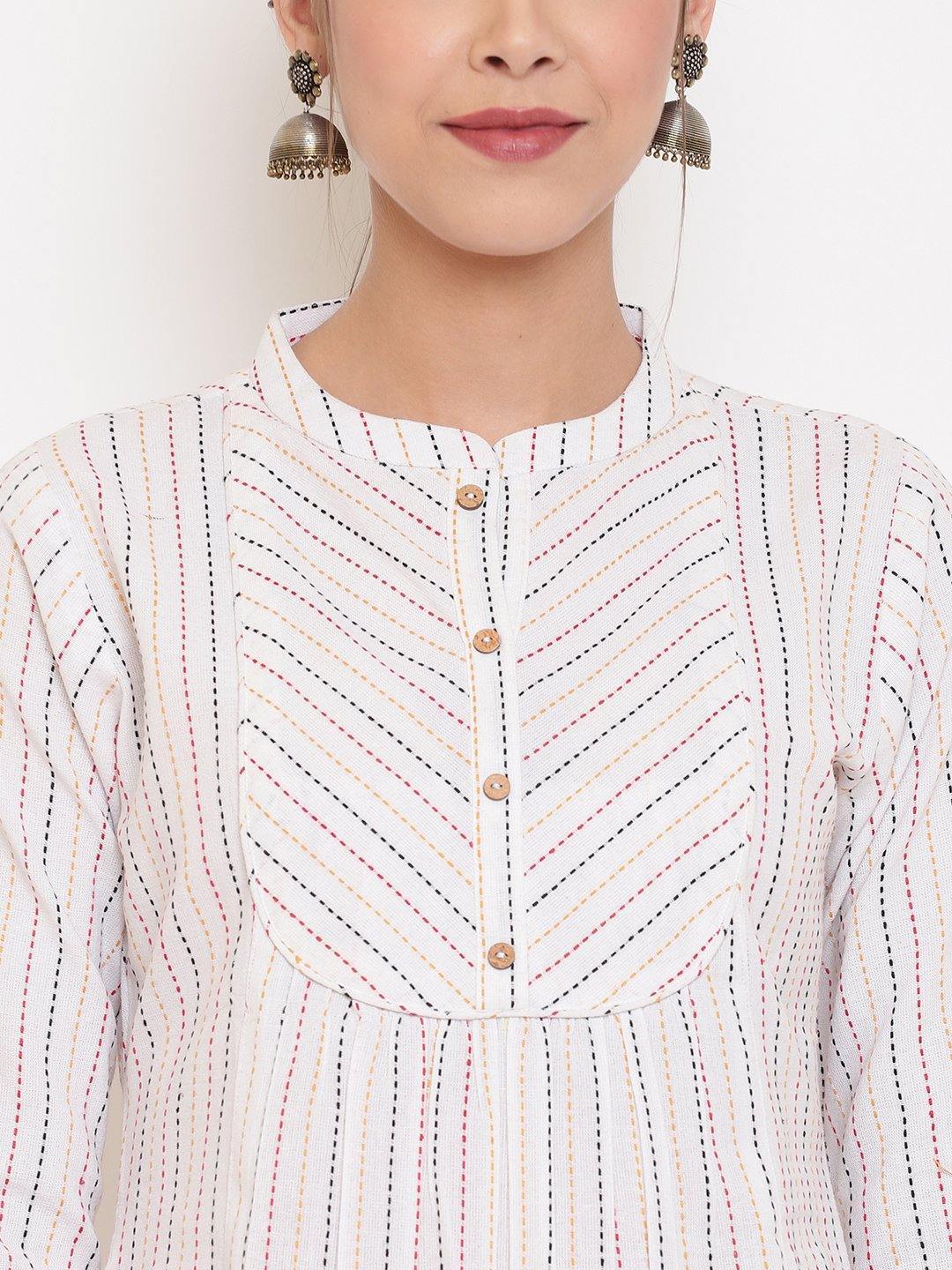 Women's White Weaved Cotton Top by Janasya-