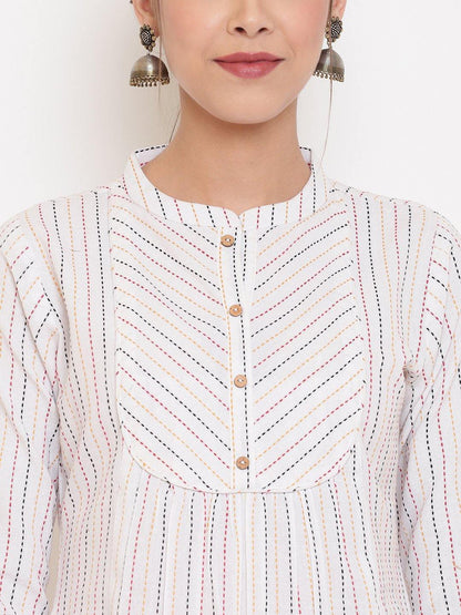 Women's White Weaved Cotton Top by Janasya-