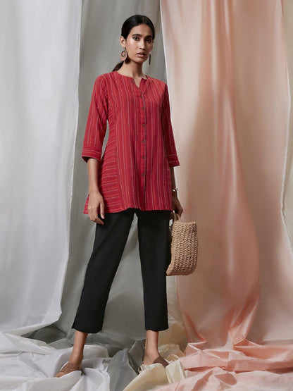 Women's Red Weaved Cotton T