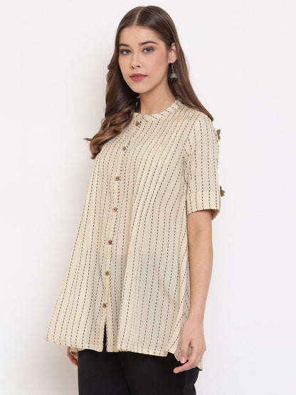 Women's Cream Cotton Top-J