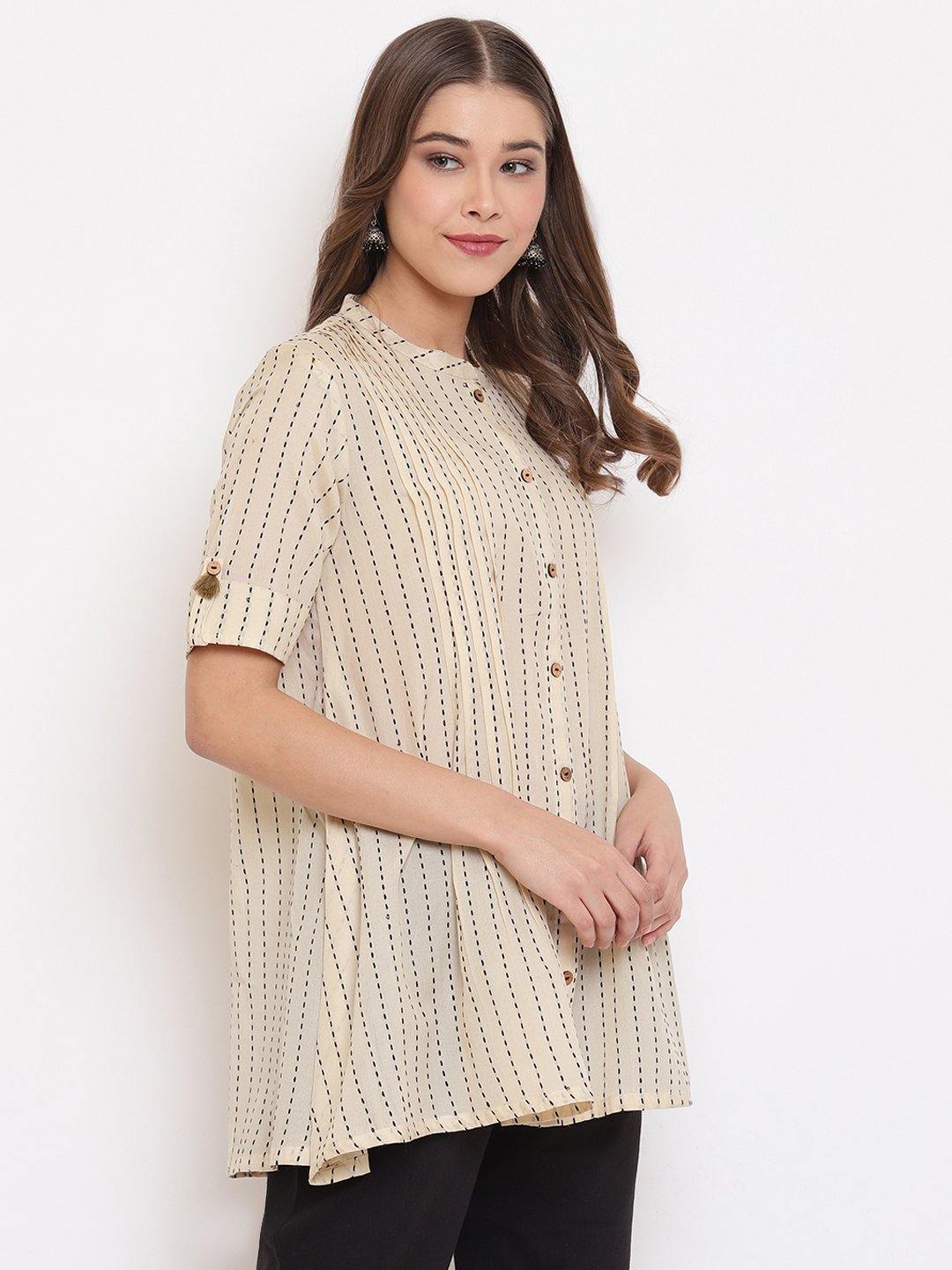 Women's Cream Cotton Top-J