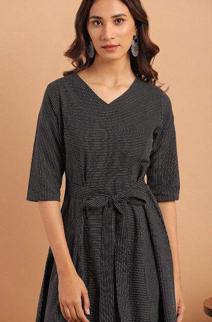 Women's Black Cotton Western Dress With Pock