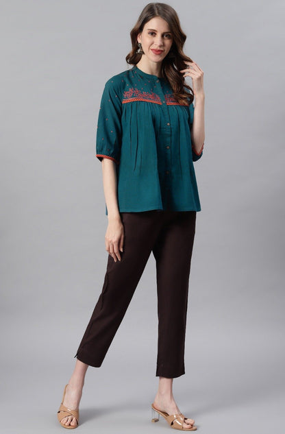 Women's Teal Cotton Flex T