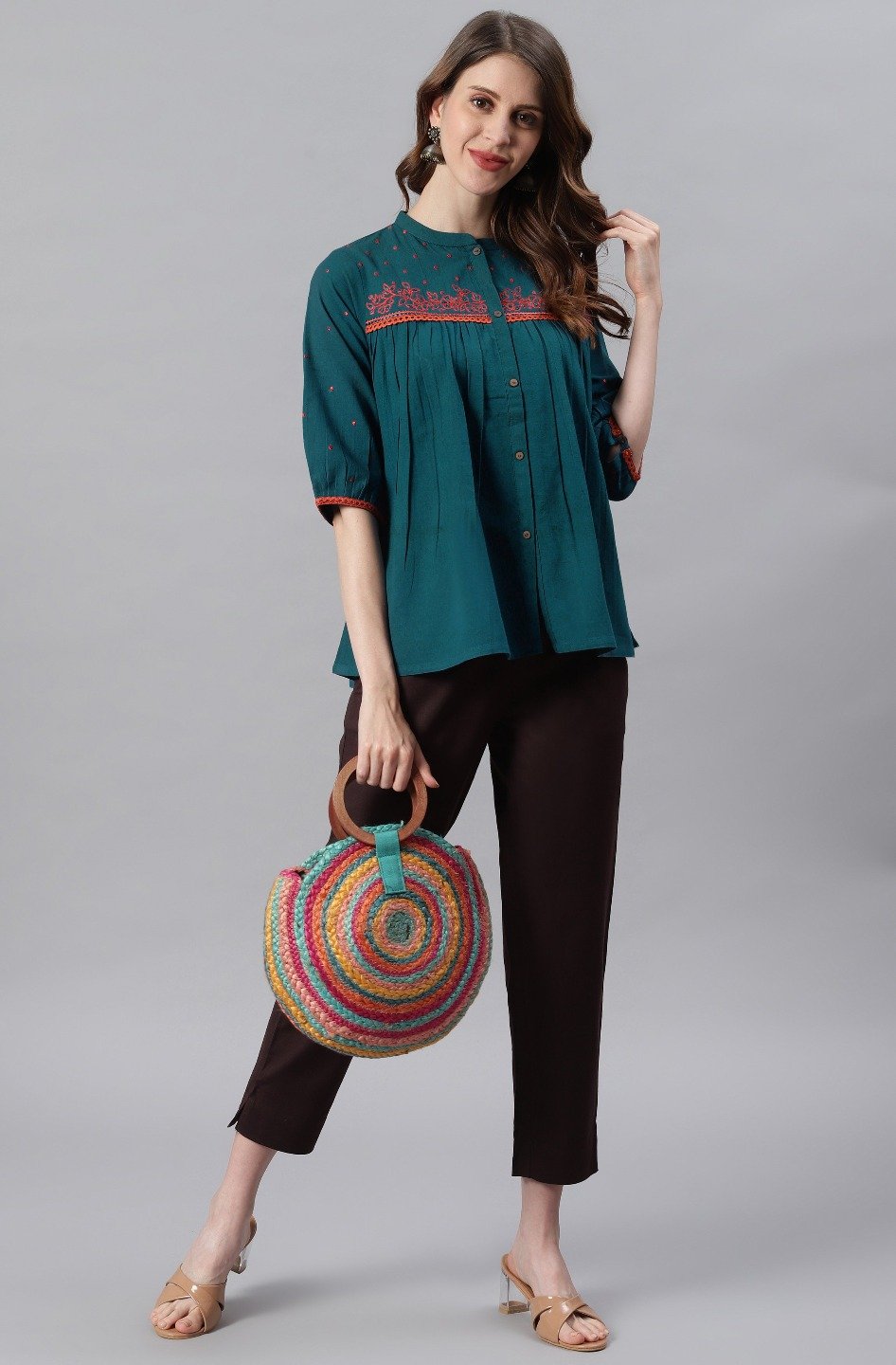 Women's Teal Cotton Flex T