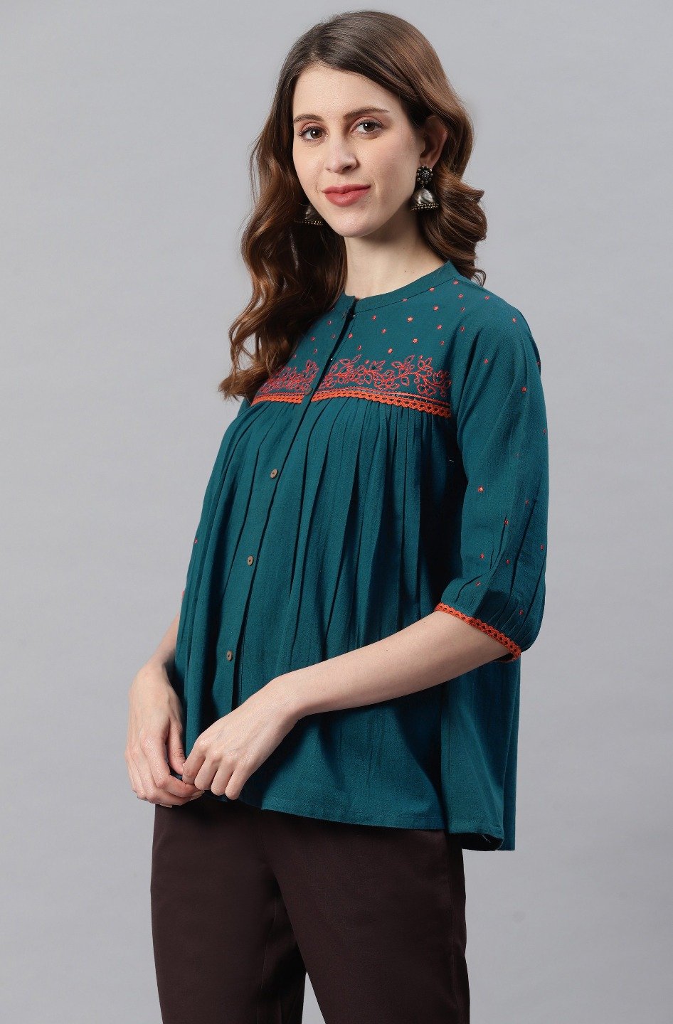 Women's Teal Cotton Flex T
