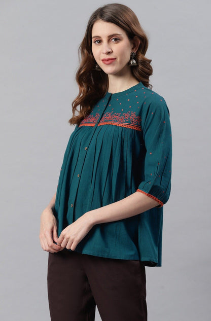 Women's Teal Cotton Flex T