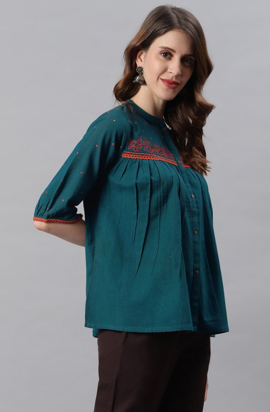 Women's Teal Cotton Flex T