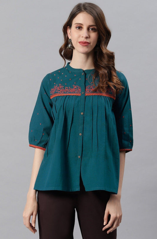 Women's Teal Cotton Flex T