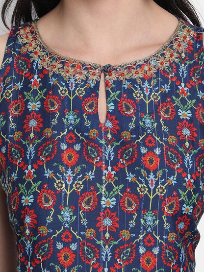 Women's Blue Poly Muslin Kurta With Palazzo And Dupat