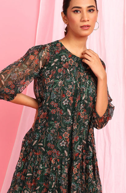 Women's Green Poly Georgette Western Dre