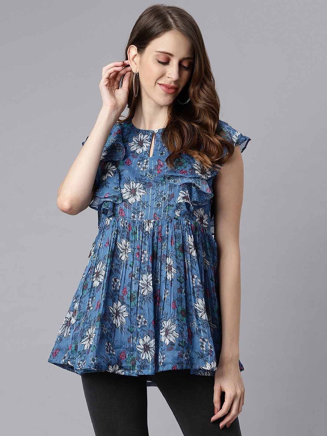 Women's Blue Poly Georgette T