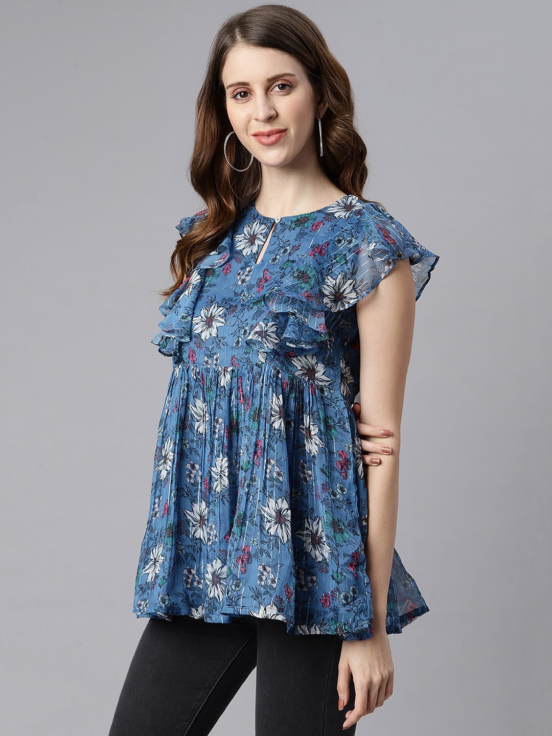 Women's Blue Poly Georgette T