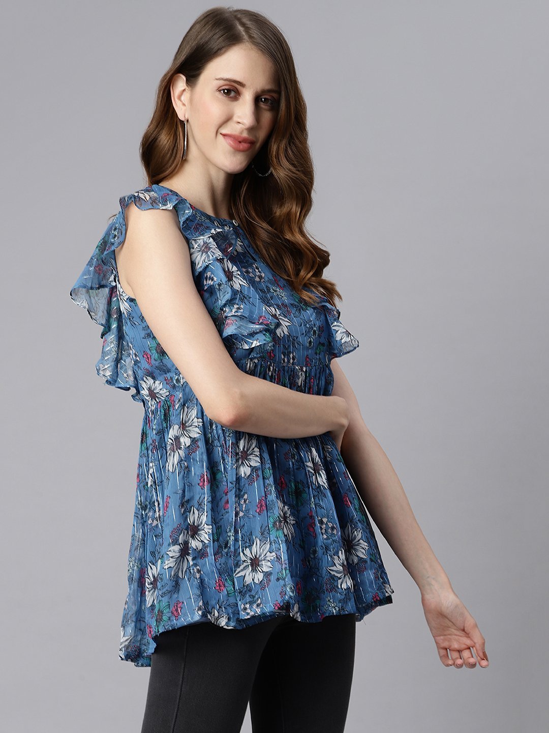 Women's Blue Poly Georgette T