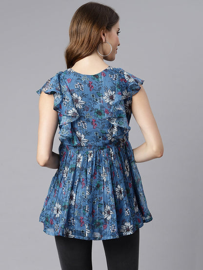 Women's Blue Poly Georgette T