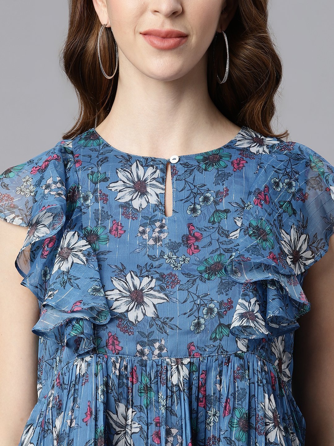 Women's Blue Poly Georgette T
