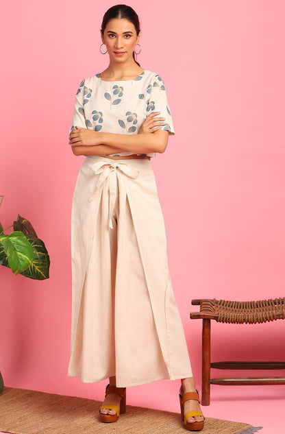Women's Cream Cotton Flex Crop Top With Palaz