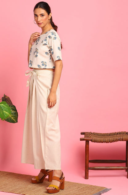 Women's Cream Cotton Flex Crop Top With Palaz