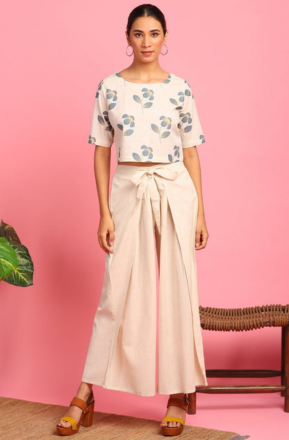 Women's Cream Cotton Flex Crop Top With Palaz