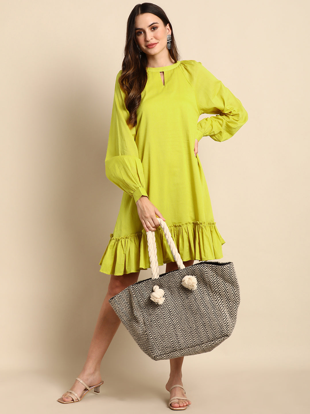 Women's Solid Mustard Cotton Dress