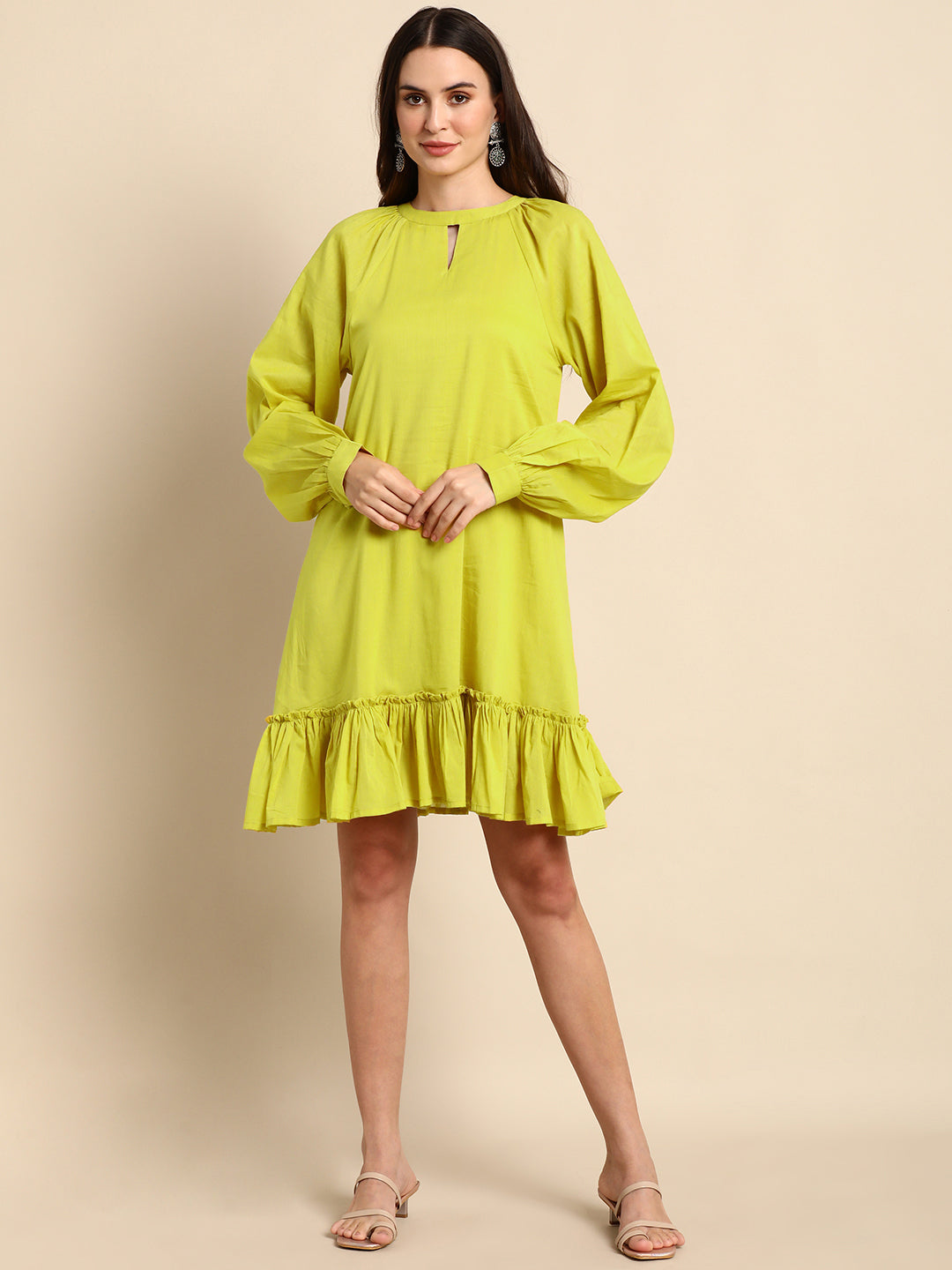 Women's Solid Mustard Cotton Dress