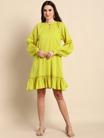 Women's Solid Mustard Cotton Dress