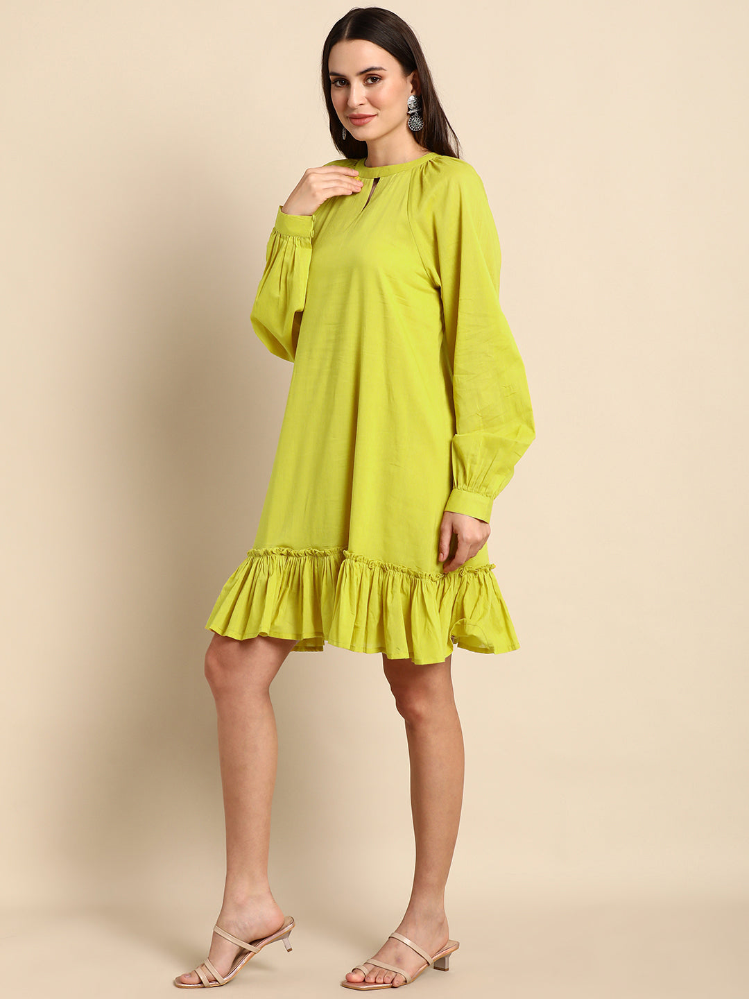 Women's Solid Mustard Cotton Dress