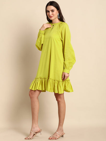 Women's Solid Mustard Cotton Dress
