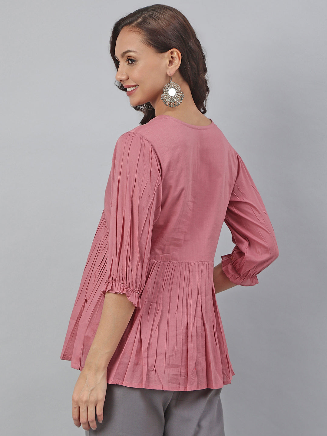 Women's Embroidered Pink Cotton Tops