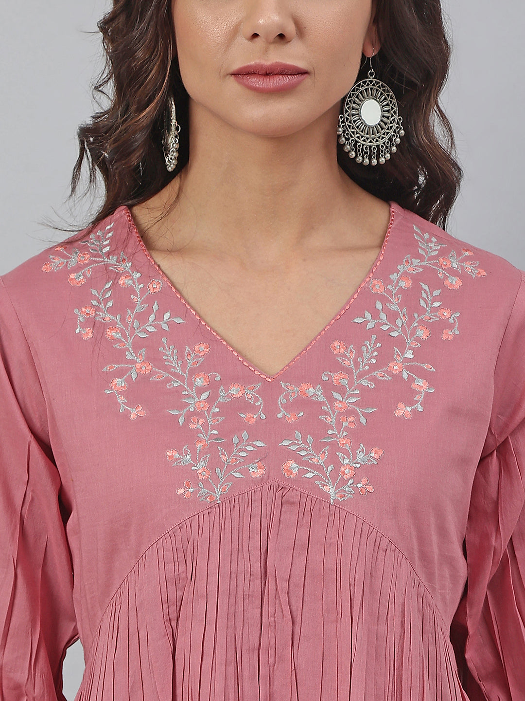 Women's Embroidered Pink Cotton Tops