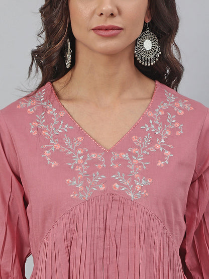 Women's Embroidered Pink Cotton Tops
