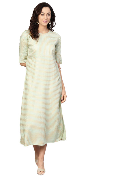 Women's Light Green Rayon Solid Half Sleeve Round Neck Dress
