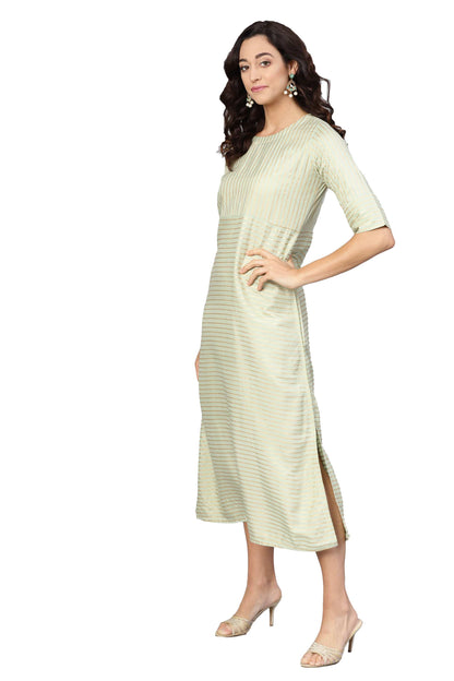 Women's Light Green Rayon Solid Half Sleeve Round Neck Dress