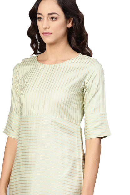 Women's Light Green Rayon Solid Half Sleeve Round Neck Dress