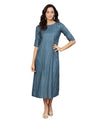 Women's Green Rayon Solid Half Sleeve Round Neck Dress