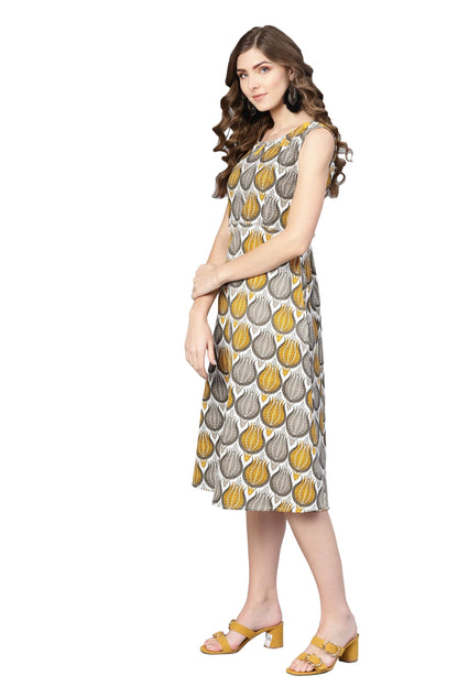 Women's Multi Rayon Printed Sleveeless Round Neck Dress