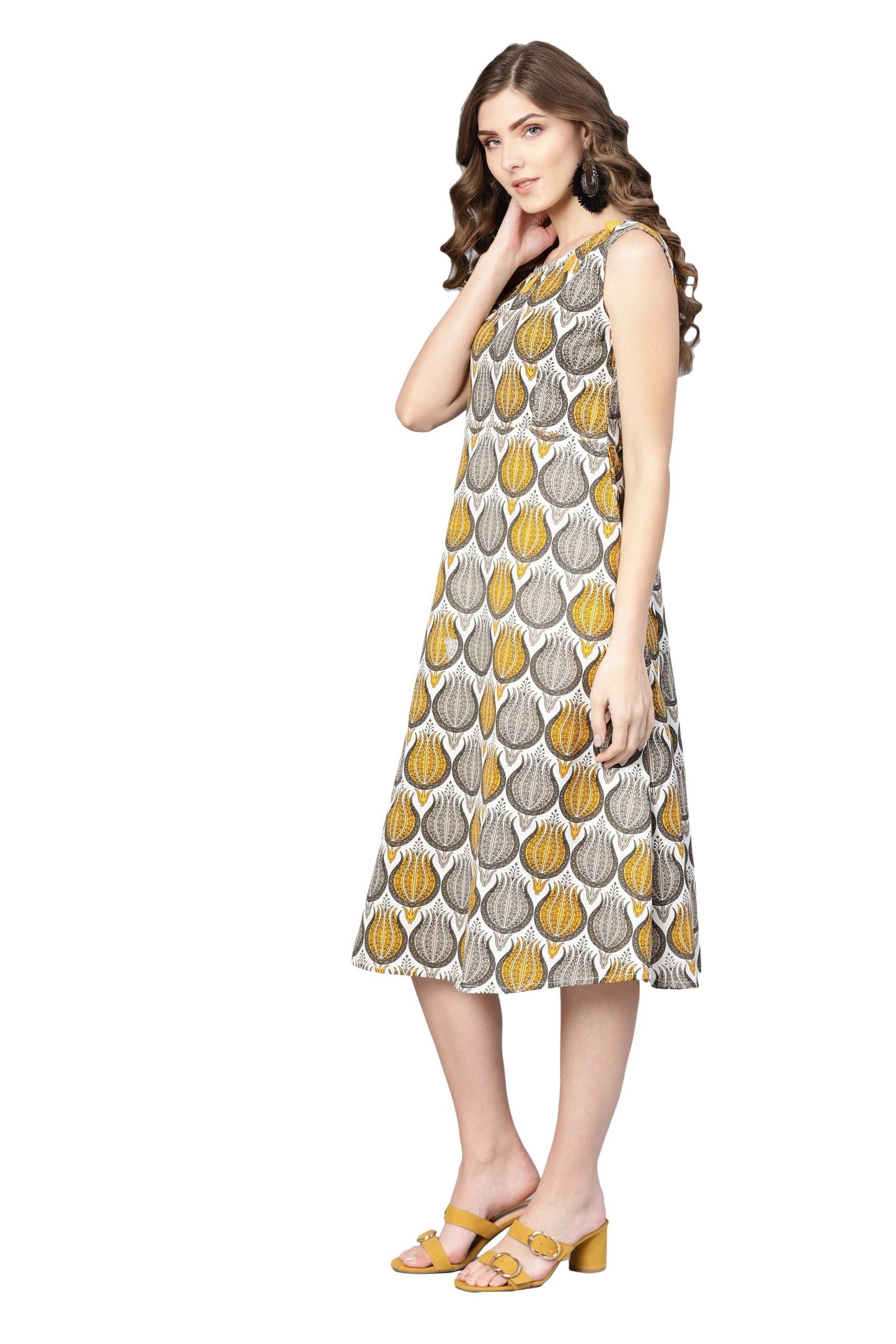 Women's Multi Rayon Printed Sleveeless Round Neck Dress