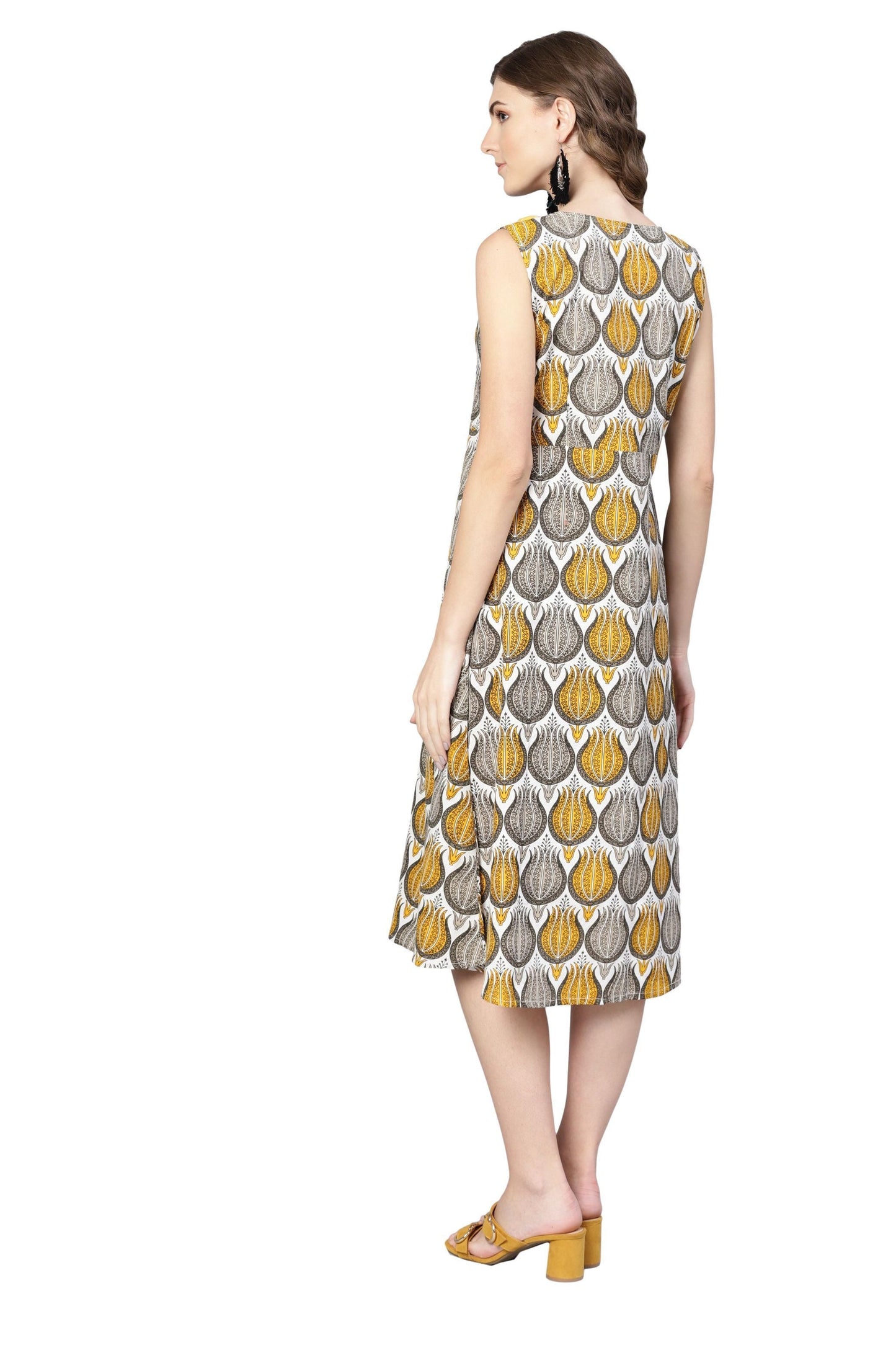 Women's Multi Rayon Printed Sleveeless Round Neck Dress