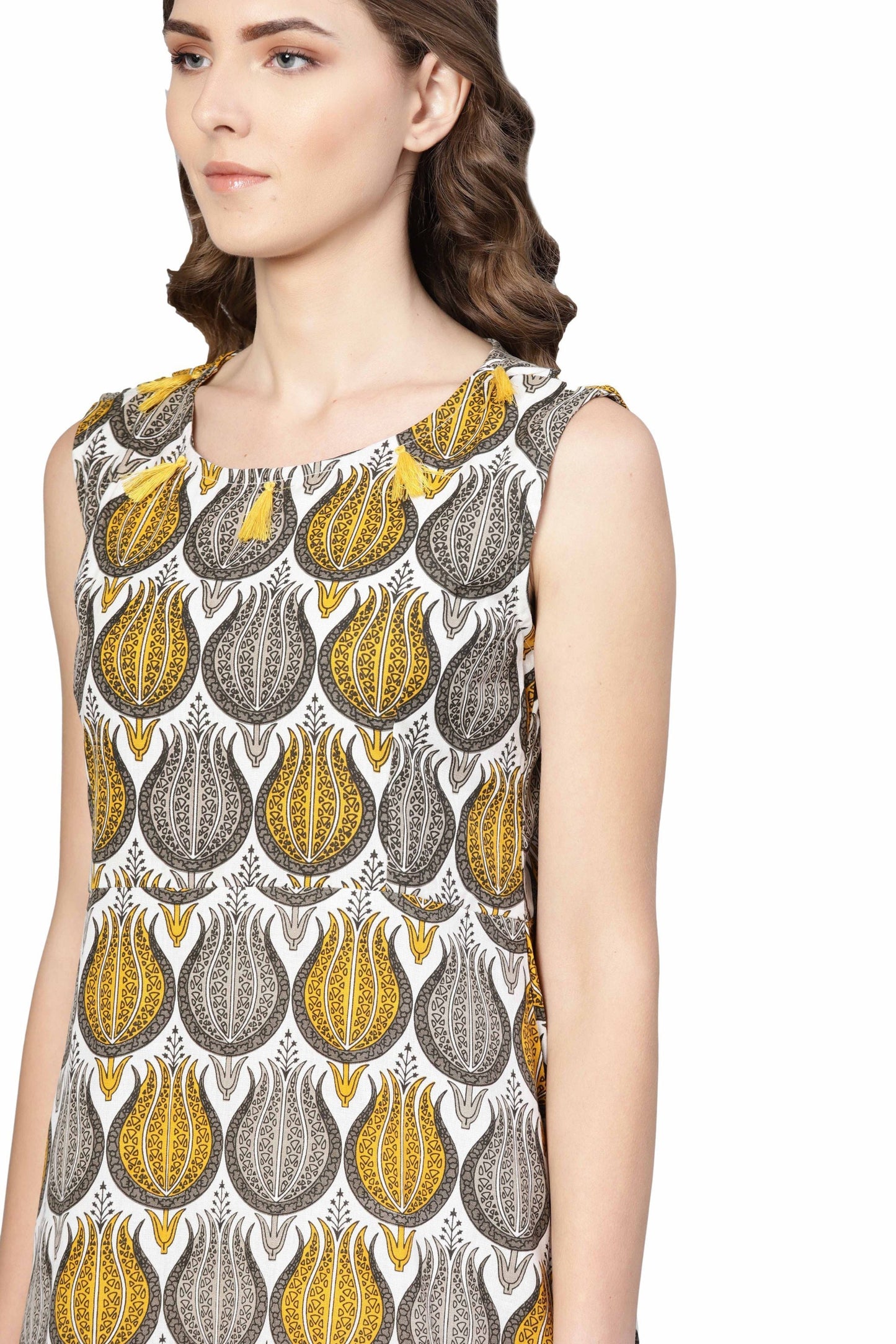 Women's Multi Rayon Printed Sleveeless Round Neck Dress