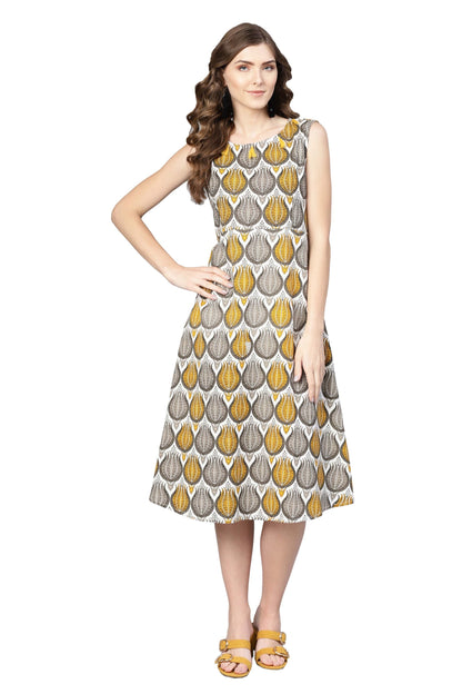 Women's Multi Rayon Printed Sleveeless Round Neck Dress