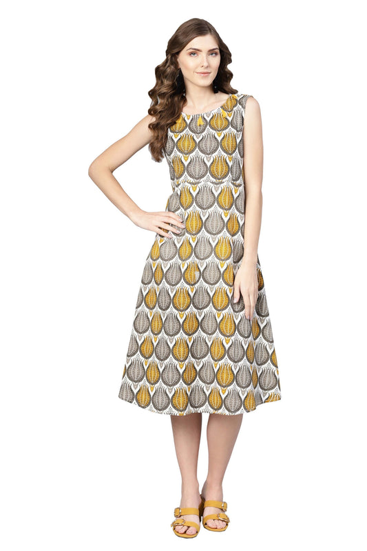 Women's Multi Rayon Printed Sleveeless Round Neck Dress